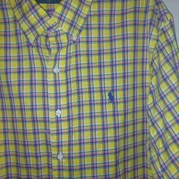 Ralph Lauren Shirt Men's XL Yellow Plaid Long Sleeve Button Down Cotton - Picture 3 of 6
